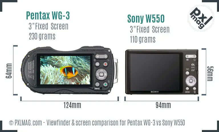 Pentax WG-3 vs Sony W550 Screen and Viewfinder comparison