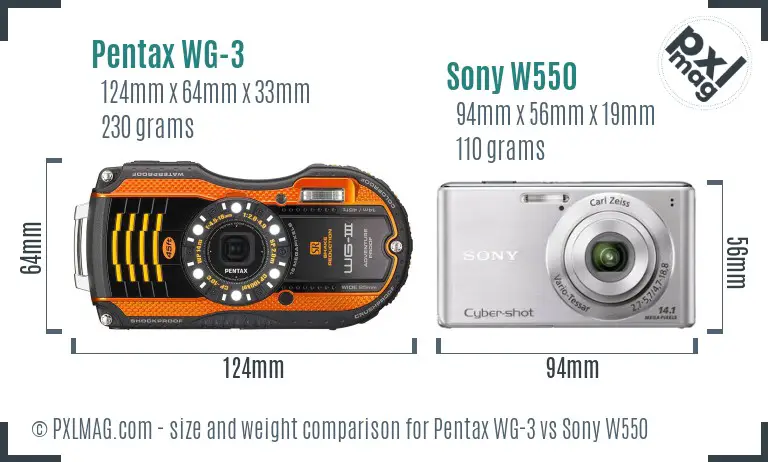 Pentax WG-3 vs Sony W550 size comparison