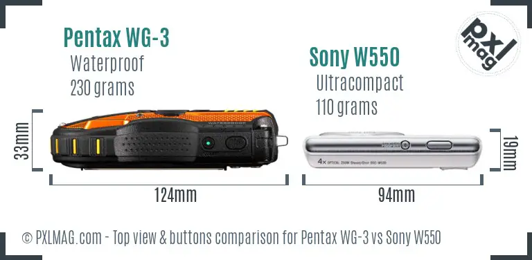 Pentax WG-3 vs Sony W550 top view buttons comparison
