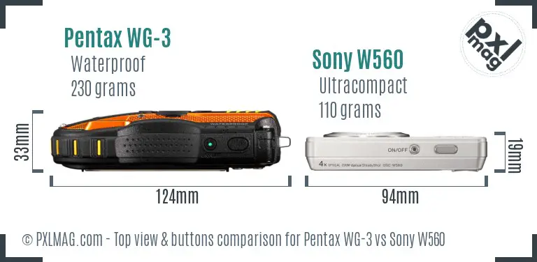 Pentax WG-3 vs Sony W560 top view buttons comparison