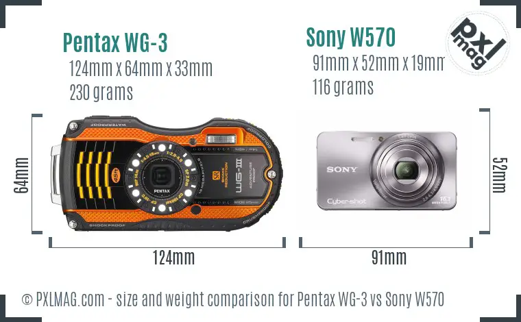 Pentax WG-3 vs Sony W570 size comparison