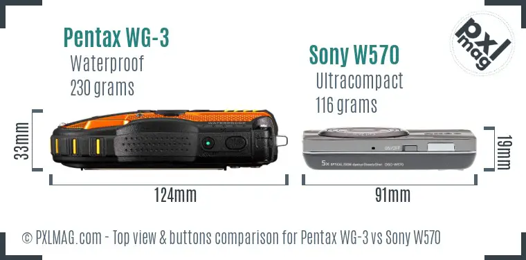Pentax WG-3 vs Sony W570 top view buttons comparison