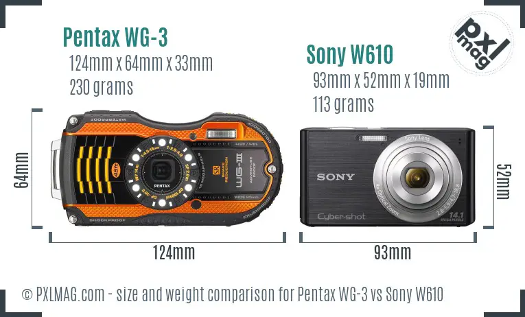 Pentax WG-3 vs Sony W610 size comparison