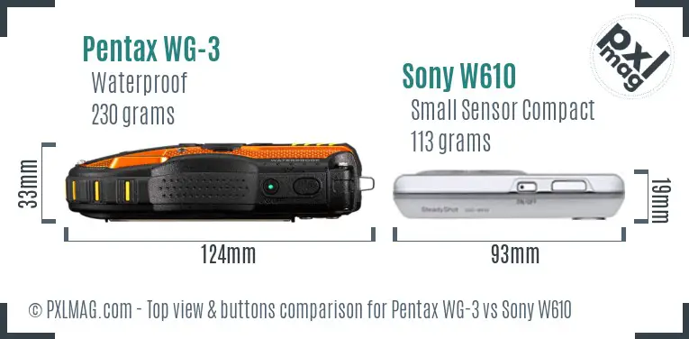 Pentax WG-3 vs Sony W610 top view buttons comparison