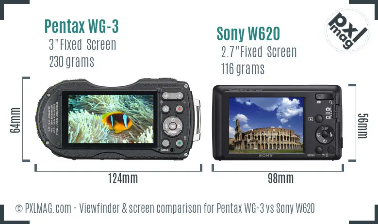 Pentax WG-3 vs Sony W620 Screen and Viewfinder comparison