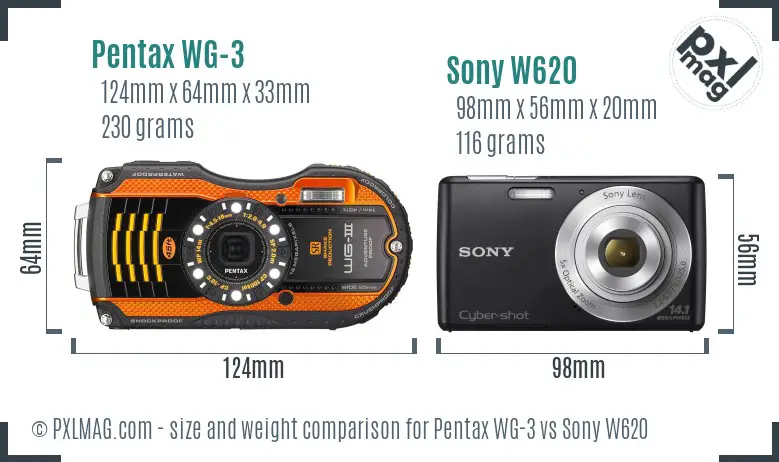Pentax WG-3 vs Sony W620 size comparison