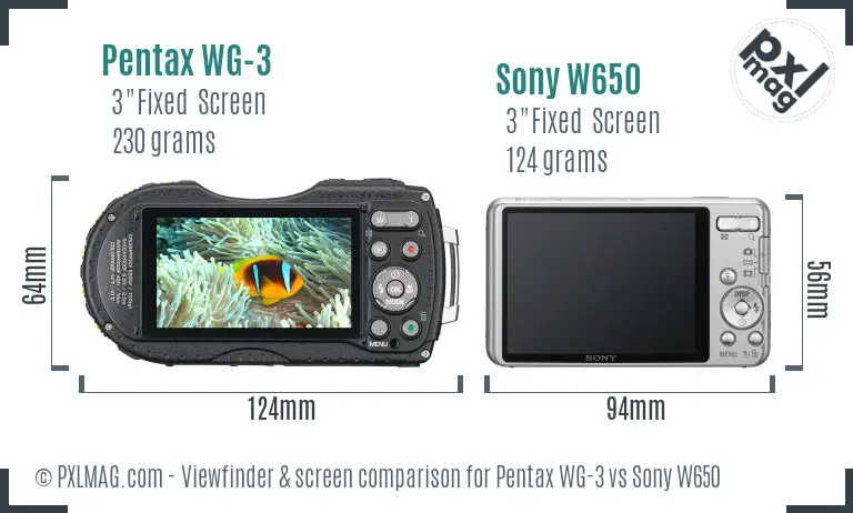 Pentax WG-3 vs Sony W650 Screen and Viewfinder comparison