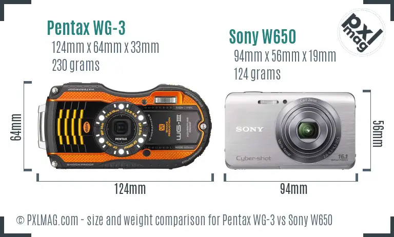 Pentax WG-3 vs Sony W650 size comparison