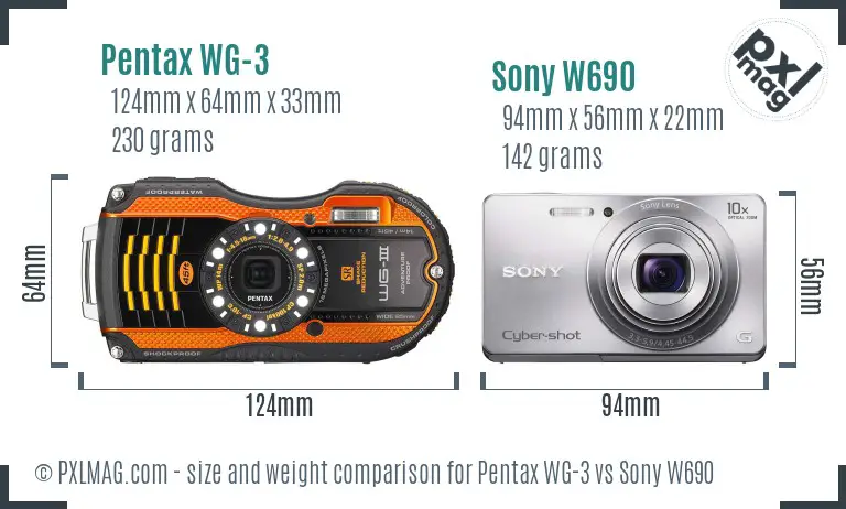 Pentax WG-3 vs Sony W690 size comparison