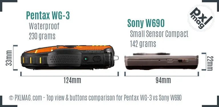 Pentax WG-3 vs Sony W690 top view buttons comparison