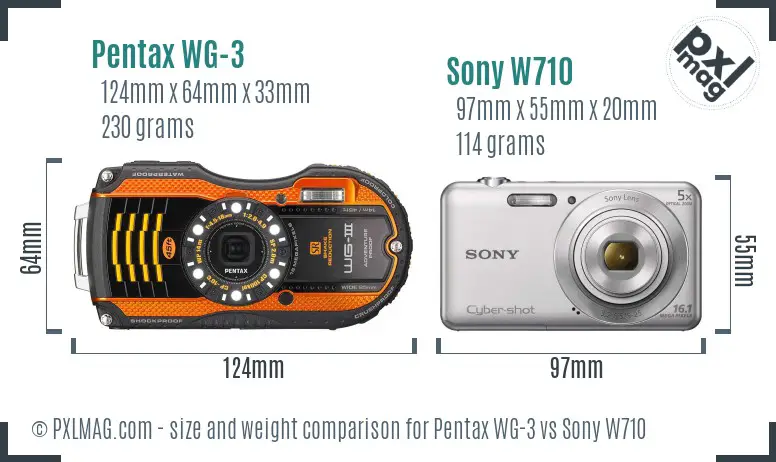 Pentax WG-3 vs Sony W710 size comparison