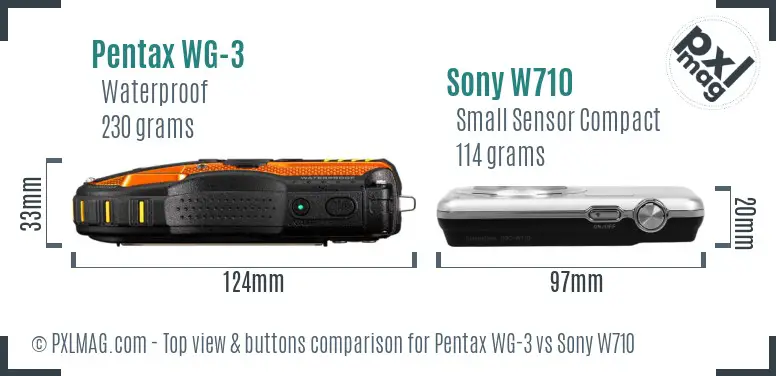 Pentax WG-3 vs Sony W710 top view buttons comparison