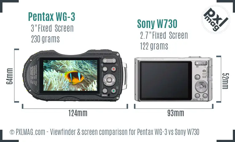Pentax WG-3 vs Sony W730 Screen and Viewfinder comparison
