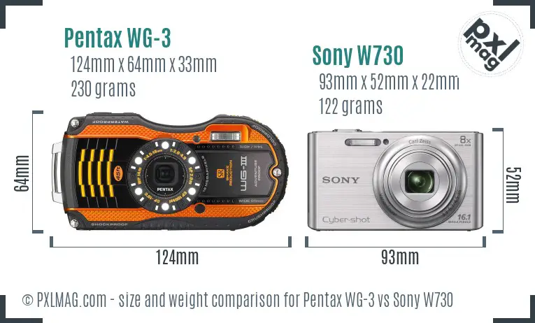 Pentax WG-3 vs Sony W730 size comparison