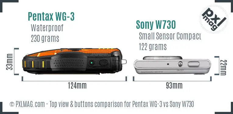 Pentax WG-3 vs Sony W730 top view buttons comparison
