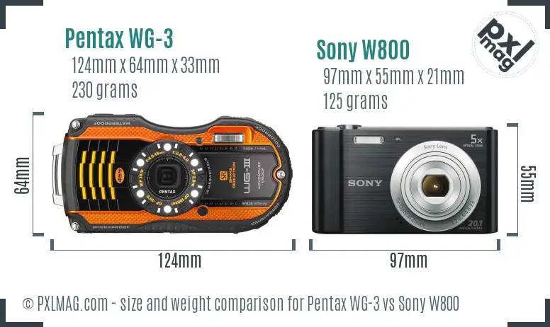 Pentax WG-3 vs Sony W800 size comparison