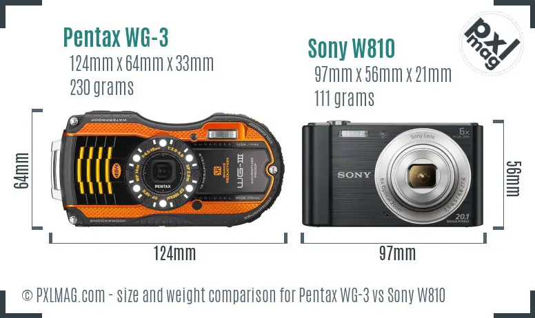 Pentax WG-3 vs Sony W810 size comparison