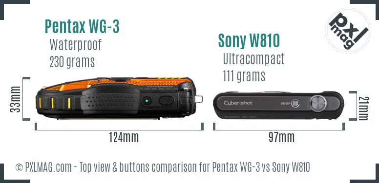 Pentax WG-3 vs Sony W810 top view buttons comparison