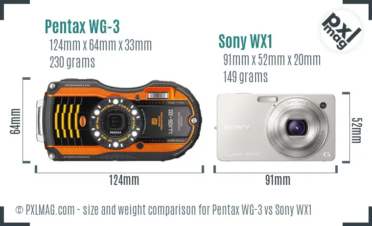 Pentax WG-3 vs Sony WX1 size comparison
