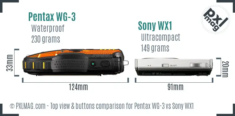 Pentax WG-3 vs Sony WX1 top view buttons comparison