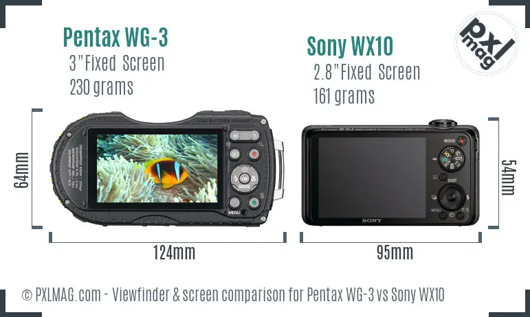 Pentax WG-3 vs Sony WX10 Screen and Viewfinder comparison