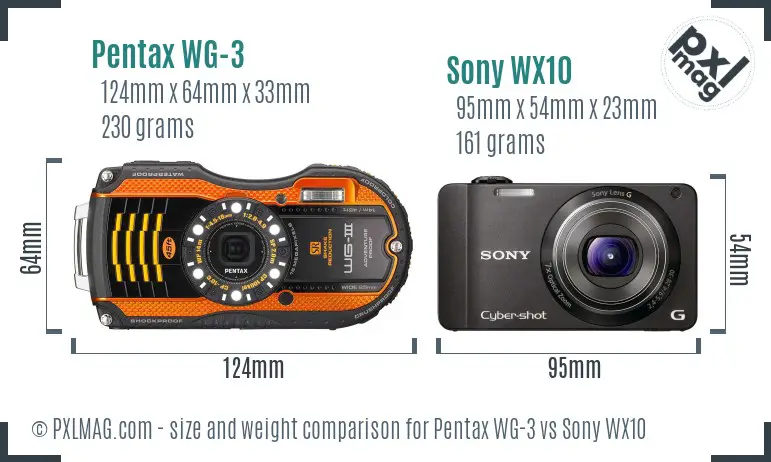 Pentax WG-3 vs Sony WX10 size comparison