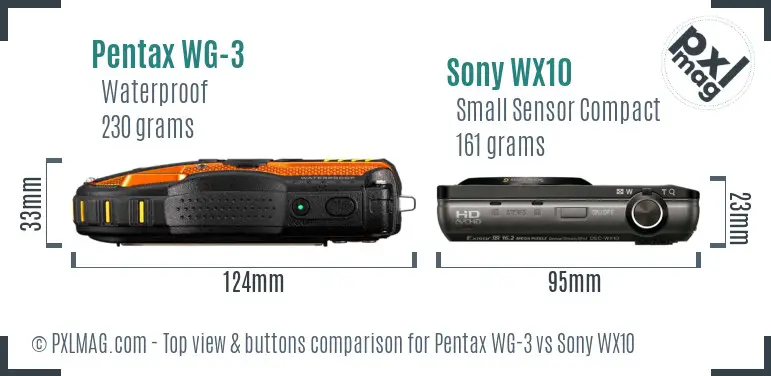 Pentax WG-3 vs Sony WX10 top view buttons comparison