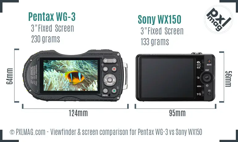 Pentax WG-3 vs Sony WX150 Screen and Viewfinder comparison