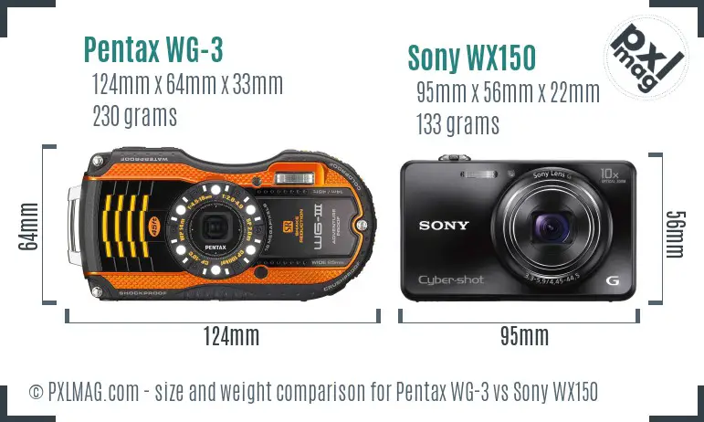 Pentax WG-3 vs Sony WX150 size comparison