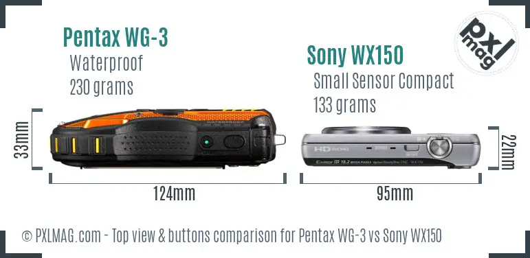 Pentax WG-3 vs Sony WX150 top view buttons comparison