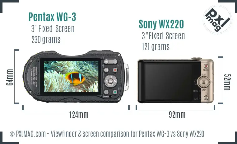 Pentax WG-3 vs Sony WX220 Screen and Viewfinder comparison
