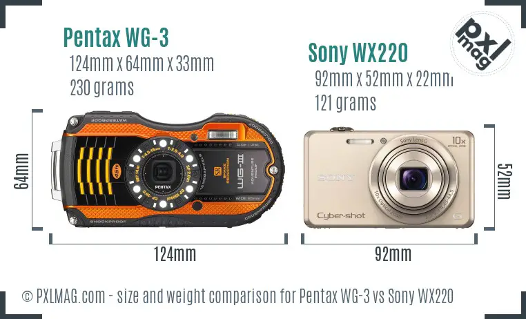 Pentax WG-3 vs Sony WX220 size comparison