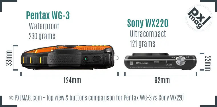 Pentax WG-3 vs Sony WX220 top view buttons comparison
