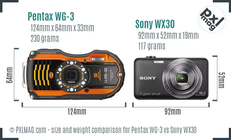 Pentax WG-3 vs Sony WX30 size comparison