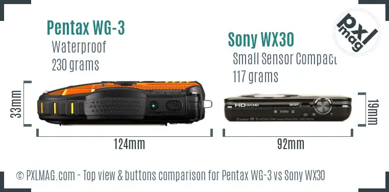 Pentax WG-3 vs Sony WX30 top view buttons comparison