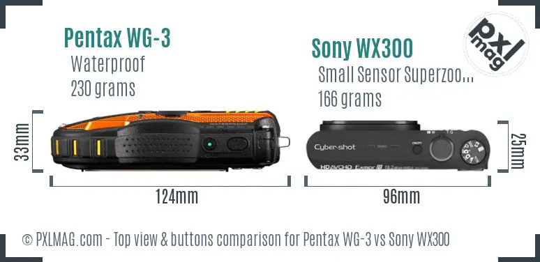 Pentax WG-3 vs Sony WX300 top view buttons comparison