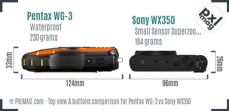 Pentax WG-3 vs Sony WX350 top view buttons comparison