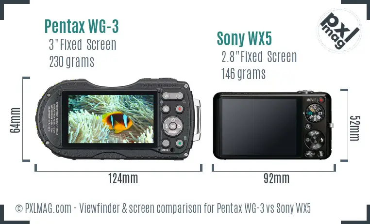 Pentax WG-3 vs Sony WX5 Screen and Viewfinder comparison
