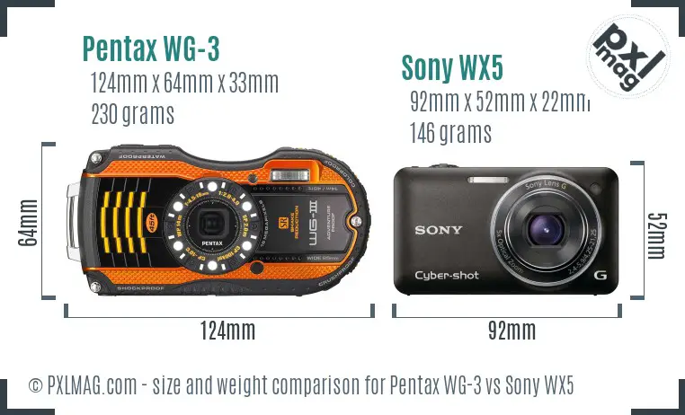 Pentax WG-3 vs Sony WX5 size comparison