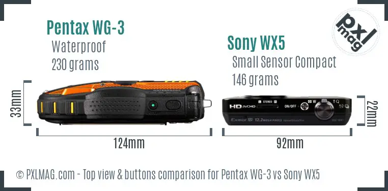 Pentax WG-3 vs Sony WX5 top view buttons comparison