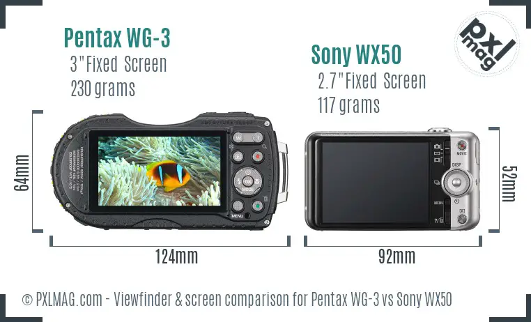 Pentax WG-3 vs Sony WX50 Screen and Viewfinder comparison