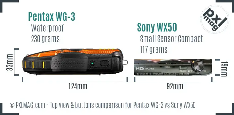 Pentax WG-3 vs Sony WX50 top view buttons comparison