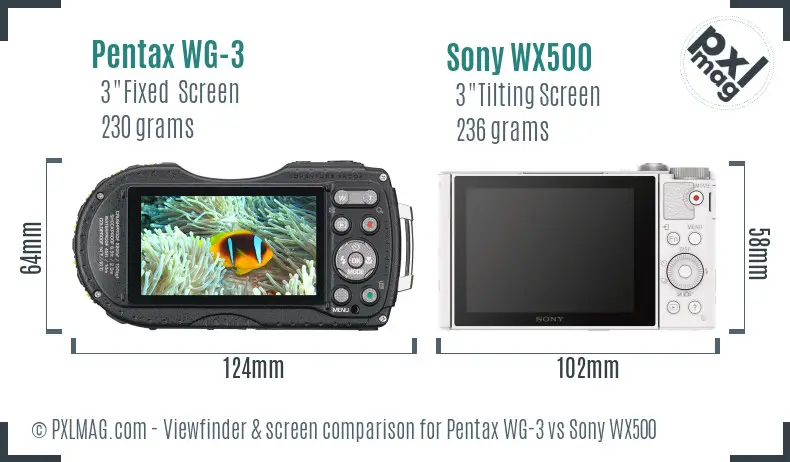 Pentax WG-3 vs Sony WX500 Screen and Viewfinder comparison