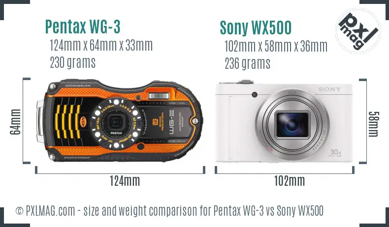 Pentax WG-3 vs Sony WX500 size comparison