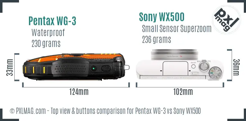 Pentax WG-3 vs Sony WX500 top view buttons comparison