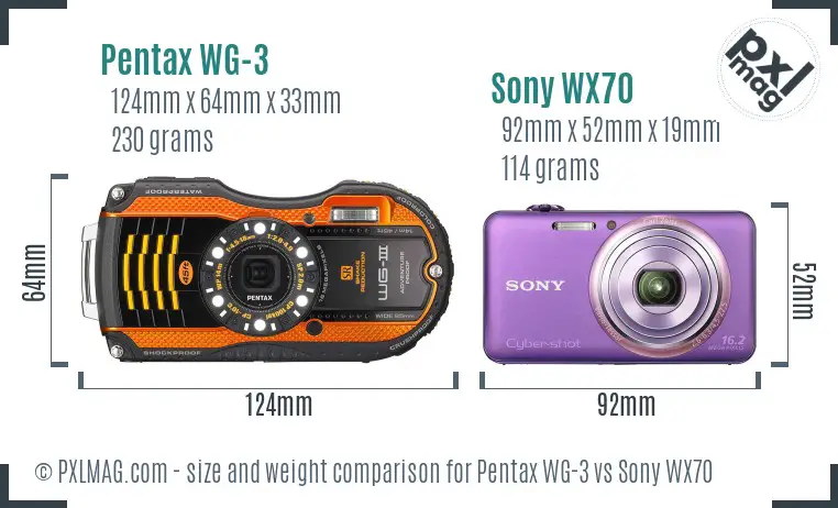 Pentax WG-3 vs Sony WX70 size comparison
