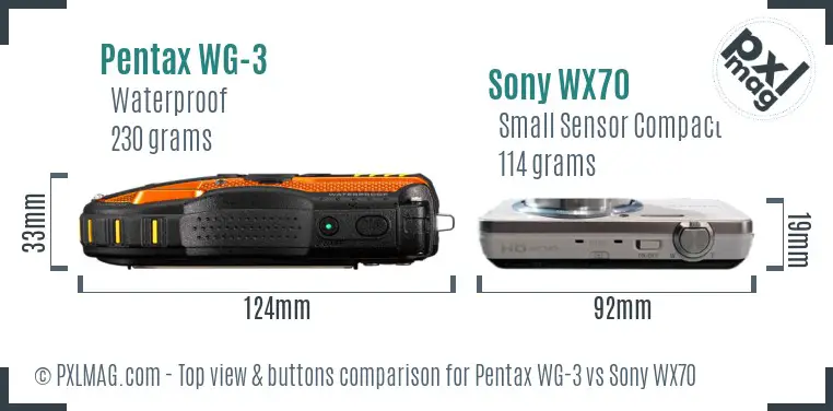 Pentax WG-3 vs Sony WX70 top view buttons comparison