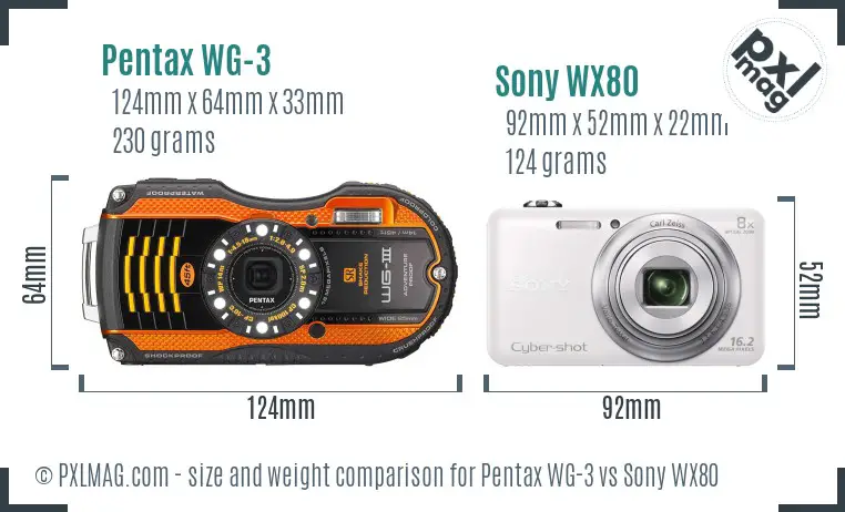 Pentax WG-3 vs Sony WX80 size comparison
