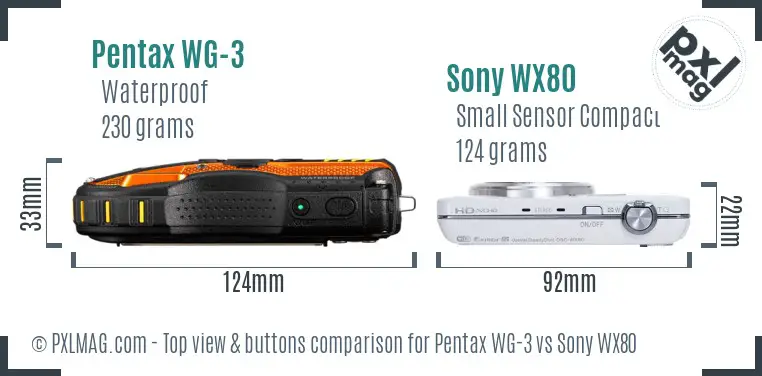 Pentax WG-3 vs Sony WX80 top view buttons comparison