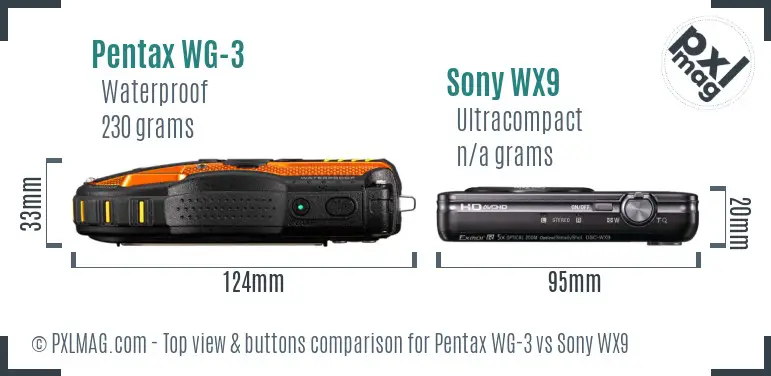 Pentax WG-3 vs Sony WX9 top view buttons comparison